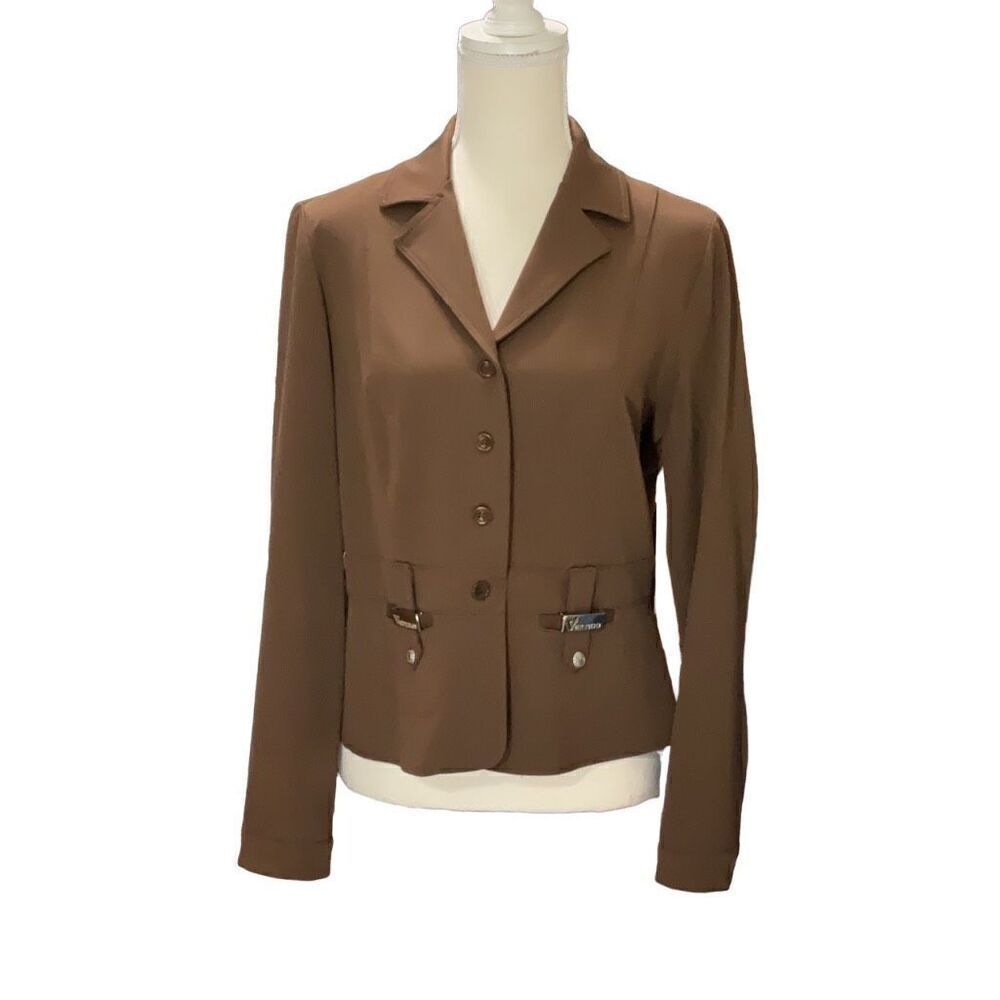 Vertigo Paris CJack Brown 4 Button Blazer Made in France Logo Jewelry Size Large